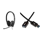 Sennheiser PC 8.2 Chat, kabelgebundenes Headset für entspanntes Gaming, e-Learning und Musik, Noise-Cancelling-Mikrofon & Amazon Basics USB 3.0-Verlängerungskabel A-Stecker auf A-Buchse, 2