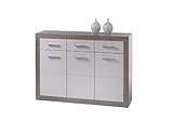 Stella Trading Sideboard weiß glanz mit Schubladen, Korpus Eiche Sonoma Nachbildung, BxHxT 117x88x37