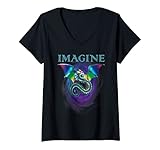 Damen Imagine Fantasy Dragon Tattoo Jugend Zauberflügel Jungen Männer T-Shirt mit V