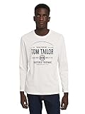 TOM TAILOR Herren Logoprint Longsleeve T-Shirt, Weiß (10332 - Off White), XL