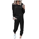 Aukbays Jogginganzug Damen Trainingsanzug Jogginganzug Mode 2 Stücke Set Frauen Lange Ärmel Top/Hose Freizeitkleidung Color Stitching Sportswear für Running Yoga Gy