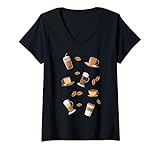 Damen Kaffee Kaffeeliebhaber Kaffeebohnen Latte Macchiato Coffee T-Shirt mit V