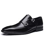 La Milano Herren-Kleiderschuhe mit doppeltem Mönchriemen, Schlupfschuhe, Leder, Oxford, Flügelspitze, bequeme Schuhe für Herren, Schwarz (Edna-1-black), 45 EU