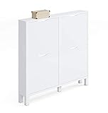 MUEBLES PITARCH Kay Schuhschrank, Spanplatte aus Partikel und Melamin mit hoher Dichte, Blanco Alto Brillo/Roble Aurora, 98 x 97 x 17