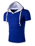 Qienjn Tshirt Herren Leichte Und Atmungsaktive Streetwear Basic Herren Hoodie Einfarbig Einfachheit Kordelzug Sport Herren Kurzarm Outdoor Reise Running Workout Herren Funktionsshirt E-Blue L