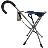 JUSTINZZ Sitzstock Faltbar, Dreibeiniger Gehstock Mit Sitzfläche, Sitzstock Spazierstock, Aluminiumlegierung Spazierstock Anti-Rutsch Gehstütze Wanderstock Für Senioren, Oxford-S