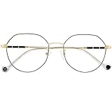 JUNZ Trendige Lesebrille mit großem Rahmen für Damen,Blaulichtfilter Computerbrille,Blendfreies Lesegerät für Augenermüdung,Gold,Rosa,Dioptrie 0,1-3,5
