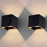 SONUG LED Wandleuchte Innen Aussen 7W 2 Stücke Warmweiß Wandlampe Schwarz, mit Einstellbar Abstrahlwinkel, Up Down Wandbeleuchtung Schlafzimmer Bad Flur, IP65