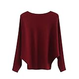 Damen Pullover, Leicht, übergroß, Fledermausätmel, Strickpullover Schulterfrei Langarmshirt Oversize Strickpulli Casual Oberteile Tops Longshirt Tshirt Langarm Bluse Tunika Viele Farben One Size M-L