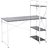 HOMCOM Schreibtisch Computertisch Arbeitstisch Bürotisch mit Regal Weiß+Schwarz 120x64x121