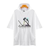 AHDSJDG Genshin Impact Xiao Unisex Mit Kapuze Kurzarm-T-Shirt Regular Fit Baumwolle Drucken Mit Taschen Freizeitkleidung Sportswear Fashion Oberteil mit Rundhalsausschnitt Jacke Mit Hut Cosplay