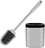 Toilettenbürste,Cshare WC Bürste und Behälter,Klobürste Silikon mit Schnell Trocken Behälter und Griff,Wandmontage & Stehen Silikon Toilettenbürste Set für Badezimmer oder Gäste-WC(Grau)