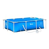 Outsunny Rahmenpool mit Schlauch Draht Swimmingpool Schwimmbad Ablassventil für sauberen Wasser 1000D PVC Stahl Blau 252 x 152 x 65