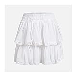 Frauen Hohe Taille A-Line Minirock Sommer Frauen Elegante Weiße Röcke Casual Lace Splice Kurzurlaub Rock Comfortable (Color : White, Size : M.)
