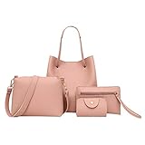 Handtasche Damen,Schultertasche Designer Tragetasche 2/4-teiliges Henkeltasche Set,Handtasche+Umhängetasche+Brieftasche+Kartenetui,Elegant Multifunkionale Groß Kapazität Leicht Lederimitat T