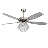 Deckenventilator mit LED-Licht Fernbedienung und 5 holzflügel Drei Windgeschwindigkeiten einstellbar Deckenventilatoren runder Lampenschirm Licht helle Kristalldekoration Deck