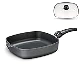 Aluguss Pfanne 28x28 cm Induktion viereckig Hoher Rand I Schmorpfanne Innenhöhe 6 cm I Viereckpfanne beschichtet I Eckpfanne Antihaft Rechteckpfanne Glasdeck