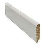 12 Meter Sockelleiste abgerundet 58mm hoch 12mm stark 2400mm lang Fußleiste weiß lackiert Kiefer Massivholz, Farbe:weiß