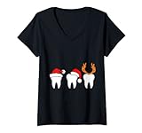 Damen Zahnarzt Weihnachten Zahnarzthelferin Zähne Adventszeit T-Shirt mit V