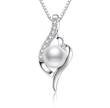 J.Vénus Kette Damen Perle Halskette Anhänger 925 Sterling Silber 5A Zirkonia Twist, Schmuck mit Geschenkbox, 45CM Kettenlänge…