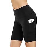 HMIYA Kurze Sporthose Damen Yoga Shorts Sport Leggins Sporthose Kurze Yogahose Fitness Workout Tights Hohe Taille mit Taschen(1/2 Shorts-Schwarz,S)