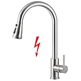 Niederdruck Armatur Küche Ausziehbar, Küchenarmatur Niederdruck mit Brause, 360° Schwenkbarer Wasserhahn Küche Niederdruck Einhebel, Mischbatterie Niederdruck Silber Gebü