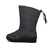 SWZEC Winterstiefel Damen Wasserdicht Schneeschuhe Warm Fell Gefüttert rutschfeste Flach Kurze Stiefel Leicht Freizeit Outdoor Baumwollschuhe Grau 43