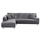 Vertvie Sofa Überwürfe Elastisch Stretch Sofabezug für L Form Sofa Abdeckung Waschbar Couchbezug Ecksofa Schonbezug Anti Rutsch Sofahusse,Grau,3 Sitzer+4 S