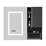 LED-Beleuchteter Badezimmer-Spiegelschrank Luxus Massivholz Badezimmerschrank Bad Beleuchteter Schminkspiegel und Hängeschrank zur Wandmontage 60 x 65 cm M