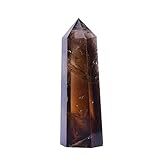 Runyangshi Natürlicher Rauchquarz, großer Heilstab, 10 cm x 3 cm, Heilkristallturm, 6 facettierte Reiki-Chakra-Steine, Heilprisma für Meditation, Heimdek