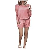 Notinzo Damen-Langarm-Tops, Shorts, einfarbig, lässig, lockere Passform, rose, 38