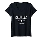 Damen Cadillac Michigan MI Vintage Sportdesign T-Shirt mit V