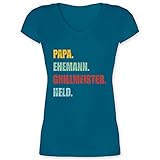 Sprüche Statement mit Spruch - Papa Ehemann Grillmeister Held Retro Vintage Effekt - XXL - Türkis - Ehemann Papa Grillmeister held - XO1525 - Damen T-Shirt mit V