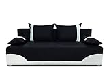 Bettsofa Schlafsofa Sofa Dario - Klappsofa mit Schlaffunktion und Bettkasten, Schlafcouch, Couch, Couchgarnitur, Sofagarnitur (Schwarz + Weiß (Neo 15 + Dolaro 511))