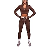 GFGHH Damen Sportanzüge Jogginganzug Freizeit Pullover Hose Set Frühling 2 Teilig Traingsanzug Bauchweg Freizeithose Crop Tops + Hose Sport Sets Yoga Leggings und Fitness-Set Fitnessstudio, L