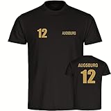 VIMAVERTRIEB® Herren T-Shirt Augsburg - Trikot Nr. 12 - Druck:Gold metallik - Shirt Männer Fußball Fanartikel Fanshop - Größe:XL schw