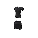 KKsuhe Yoga-Kleidung Sportanzug Schnelltrocknende schweißabsorbierende, große Taillen-Fitnesskleidung für Damen-Dunkelgraues 2-teiliges Set_3XL