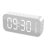 Lautsprecher,Radiowecker Mit Bluetooth Lautsprecher,Bluetooth Kabellos Alarm Clock Radio Speaker System,LED Spiegel Uhr Lautsprecher Wecker,Bluetooth 4.2,FM Radio,Dimmer,Bass,Temperaturanzeig