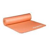 Relaxdays Unisex – Erwachsene Yogamatte, 1 cm dick, für Pilates, Fitness, gelenkschonend, mit Tragegurt, Gymnastikmatte 60 x 180 cm, orange, 1 Stück