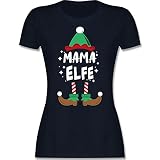 Frauen Geschenk Damen - Weihnachten Mama Elfe - L - Navy Blau - L191 - L191 - Tailliertes Tshirt für Damen und Frauen T-S