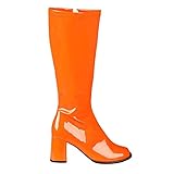 Boland 46241 - Stiefel Retro, Orange, langer Schaft, Synthetik, Blockabsatz 8 cm, Reisverschluss, Spacy, Schlager, cooler Look, Karneval, Halloween, Fasching, Mottoparty, Theater,