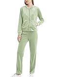 MessBebe Hausanzug Damen Trainingsanzug Set Jogginganzug Velour Sportanzug Anzug 2Teilig Freizeitanzug Oberteil Hose Kapuzenjacke Langarm Zipper Lange kurz Sporthose alle J