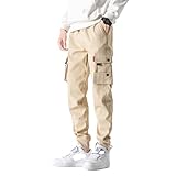 Huntrly Herren Retro Freizeithose M-8xl Große Größe Multi-Pocket Temperament Freizeithose Kordelzug Elastische Taille Lose Weite Hosen 8XL