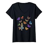 Damen Alice im Wunderland Magische Schmetterlinge auf einer Wörterbuchseite T-Shirt mit V