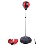 HOMCOM Punchingball Set Boxen Training Set Standboxsack mit Handschuhe Pumpe höhenverstellbar befüllbar PU + Stahl ∅43 x H125/131/138/145