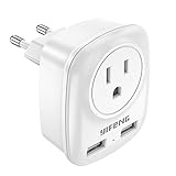 YIFENG Stromadapter, US zu EU Reisestecker Ladegerät Adapter mit 2 USB Ports (2.4A), Reisewand Ladegerät USA Europa Deutschland Steckdosenadapter (Typ C Stecker)