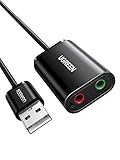 UGREEN Externe USB Soundkarte Klinke USB Adapter für Computer, PS5, PS4, USB Audio Stereo Adapter External Sound Card (Schwarz)