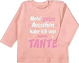 Statement Sprüche Baby - Mein gutes Aussehen Tante Mädchen - 3/6 Monate - Babyrosa - ich weiß das ich gut ausseh - BZ11 - Baby T-Shirt Lang