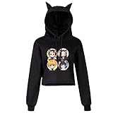 GOTH Perhk Damen Demon Slayer Ohr Hoodie Casual Crop Top Kapuzen Sweatshirt Anime Cosplay Kostüm, Farbe: Schwarz, S