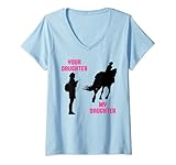 Damen Fass Rennpferd Meine Tochter Fass Mama oder Papa Rodeo Outf T-Shirt mit V